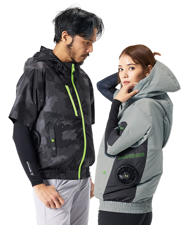 【The tough】アタックベース空調風神服・空調服 半袖ブルゾン(サイドファン取り付け、チタン加工、フード) 8845-ab