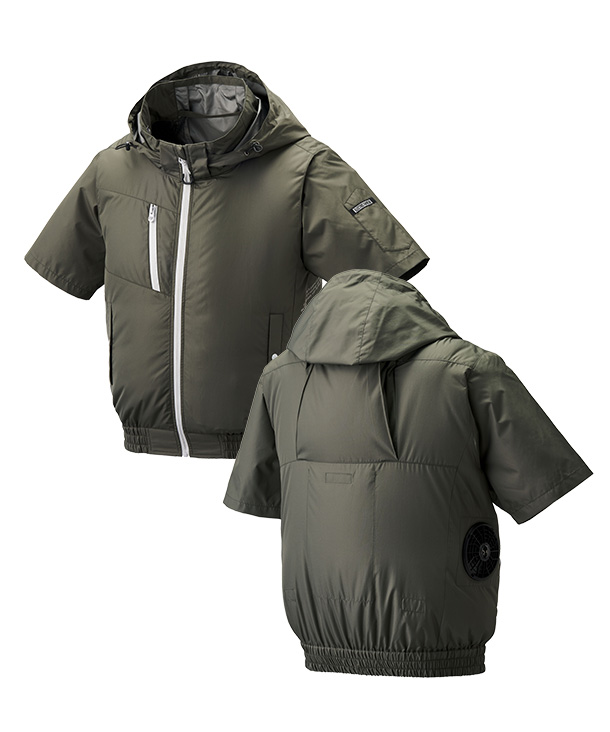 【The tough】アタックベース空調風神服・空調服 半袖ブルゾン(サイドファン取り付け、チタン加工、フード) 8845-ab
