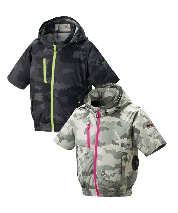 【The tough】アタックベース空調風神服・空調服 半袖ブルゾン(サイドファン取り付け、チタン加工、フード) 8845-ab