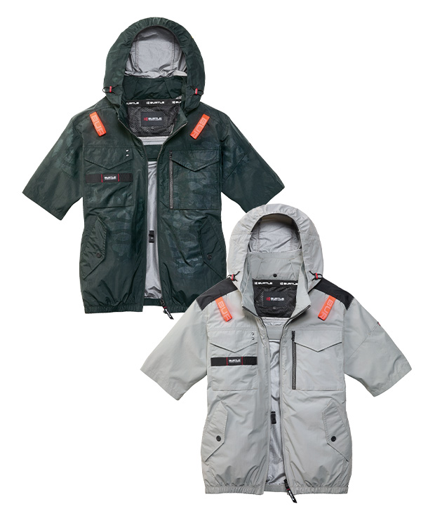 【BURTLE】バートル AIR CRAFT AC半袖ブルゾン(サイドファン取り付け、チタン加工)  30Vハイパワーファン・バッテリーセット AC1156-b【2026年製】