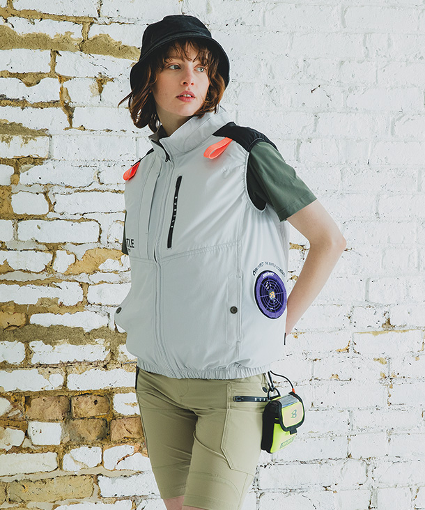 【OUTLET】限定価格!!BURTLE ファン付ウエア AIR CRAFT  CORDURA 4WAY  サイドファン  ストレッチ ベスト (単品) AC2004