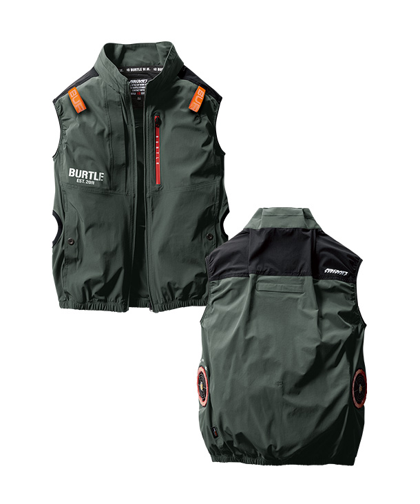 【OUTLET】限定価格!!BURTLE ファン付ウエア AIR CRAFT  CORDURA 4WAY  サイドファン  ストレッチ ベスト (単品) AC2004