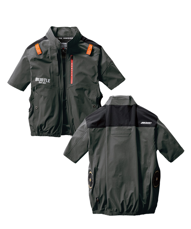 BURTLE ファン付ウエア AIR CRAFT  CORDURA 4WAY  サイドファン  ストレッチ 半袖ブルゾンリチウムイオンバッテリーセット 　AC2006-b