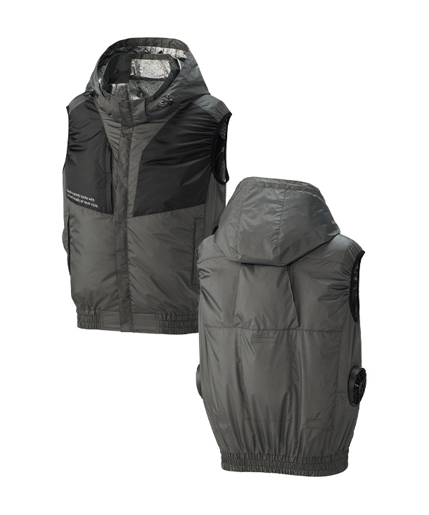 【The tough】アタックベース空調風神服・空調服 ベスト(サイドファン取り付け、チタン加工、フード、制電) 2440-ab