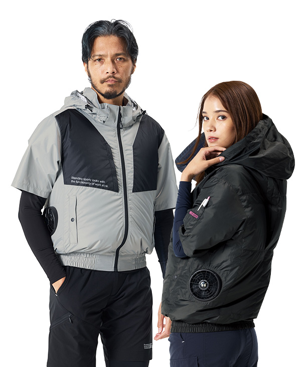 【The tough】アタックベース空調風神服・空調服 半袖ブルゾン(サイドファン取り付け、チタン加工、フード、制電) 2445-ab