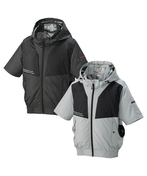 【The tough】アタックベース空調風神服・空調服 半袖ブルゾン(サイドファン取り付け、チタン加工、フード、制電) 2445-ab