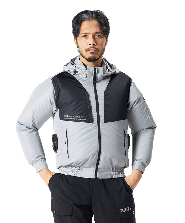 【The tough】アタックベース空調風神服・空調服 長袖ブルゾン(サイドファン取り付け、チタン加工、フード、制電) 2443-ab