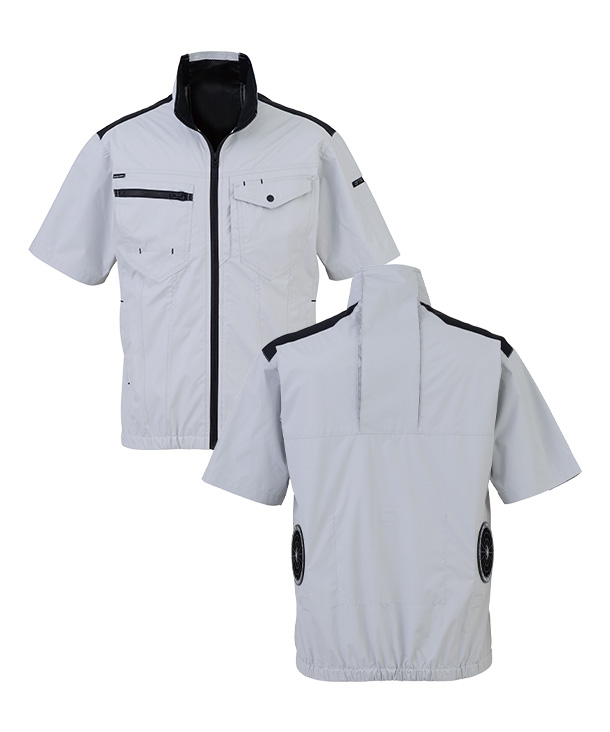 【bigborn】ビッグボーン 空調風神服・空調服 半袖ブルゾン (ローバックファン取り付け、チタン加工)  24Vハイパワーファン・バッテリーセット EBA5138/EBA5138K-K24