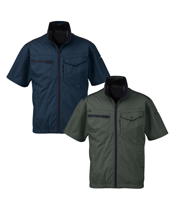 【bigborn】ビッグボーン 空調風神服・空調服 半袖ブルゾン (ローバックファン取り付け、チタン加工)  24Vハイパワーファン・バッテリーセット EBA5138/EBA5138K-K24