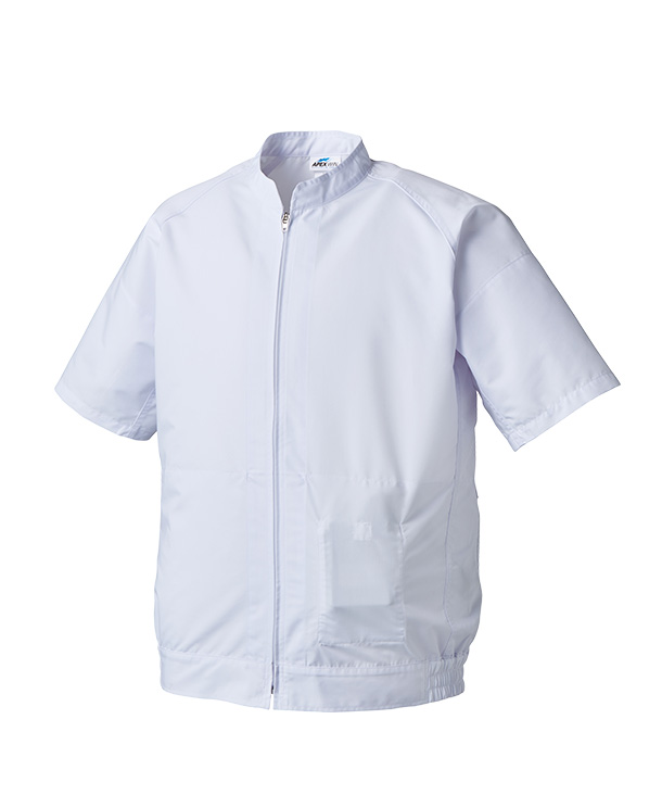 ファン付きウエア・空調風神服  食品工場向け 白衣 半袖空調服 リチウムイオンバッテリーセット005-ab-b