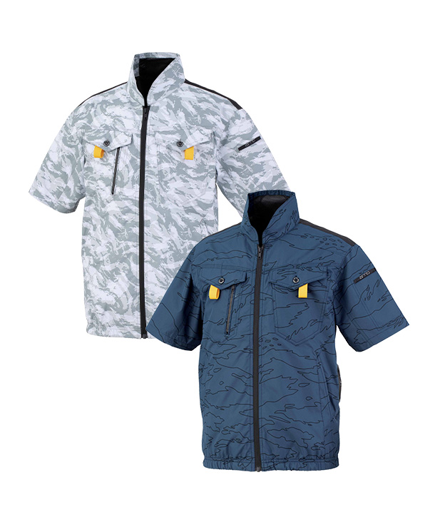 【bigborn】ビッグボーン 空調風神服・空調服 半袖ブルゾン (サイドファン取り付け、チタン加工) 24Vハイパワーファン・バッテリーセット EBA5118/EBA5118K-K24