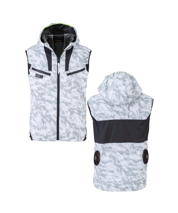【bigborn】ビッグボーン 空調風神服・空調服 ベスト (ローバックファン取り付け、チタン加工、フード付き) 24Vハイパワーファン・バッテリーセット EBA5019A/EBA5019AK-K24