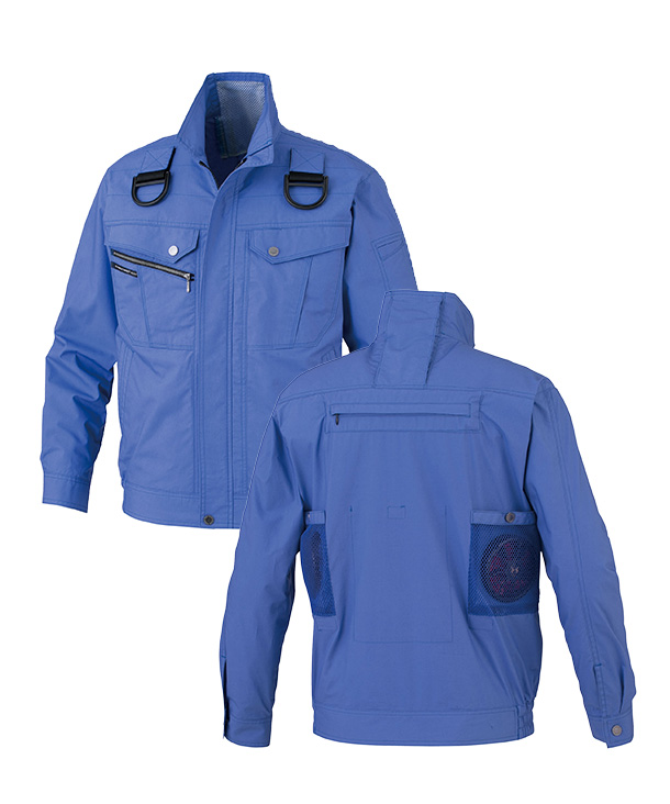 空調風神服・ファン付ウエア   フルハーネス対応 綿100% 長袖ジャケット (S～7L展開)リチウムイオンバッテリーセット　BK6127F-b