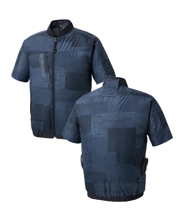 【SUN-S】サンエス空調風神服・空調服 半袖ブルゾン(サイドファン取り付け、チタン加工) モバイルバッテリー・ファンセット KF92440-M
