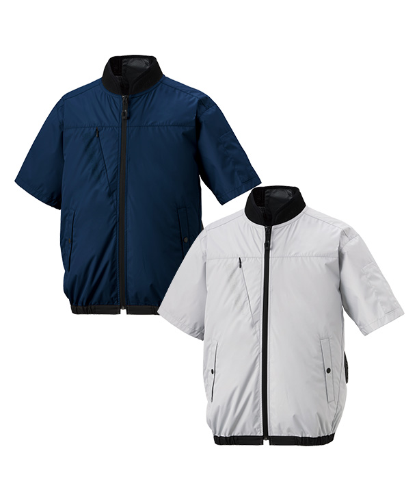 【SUN-S】サンエス空調風神服・空調服 半袖ブルゾン(サイドファン取り付け、チタン加工) モバイルバッテリー・ファンセット KF92440-M