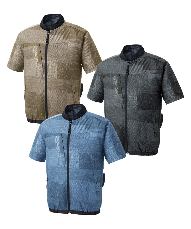 【SUN-S】サンエス空調風神服・空調服 半袖ブルゾン(サイドファン取り付け、チタン加工) モバイルバッテリー・ファンセット KF92440-M