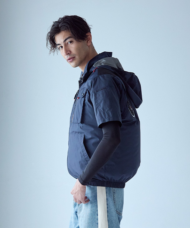 【HOOH】村上被服 空調服 半袖フードジャケット(ハイバックファン取付、フルハーネス対応) V1127