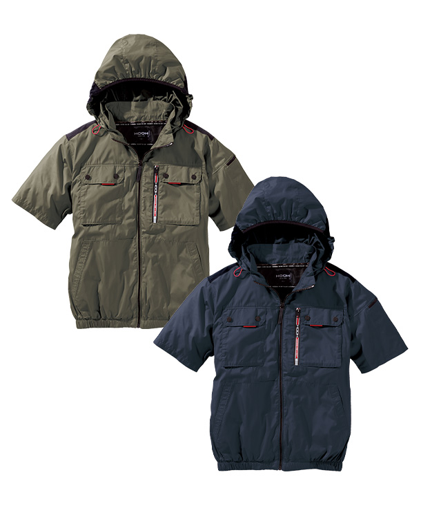 【HOOH】村上被服 空調服 半袖フードジャケット(ハイバックファン取付、フルハーネス対応)ファン・バッテリーセット  V1127-V15