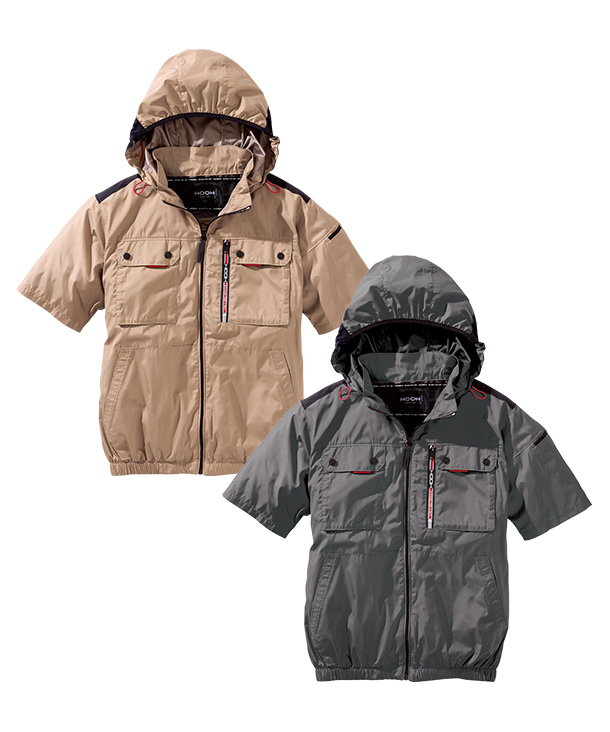 【HOOH】村上被服 空調服 半袖フードジャケット(ハイバックファン取付、フルハーネス対応)ファン・バッテリーセット  V1127-V15