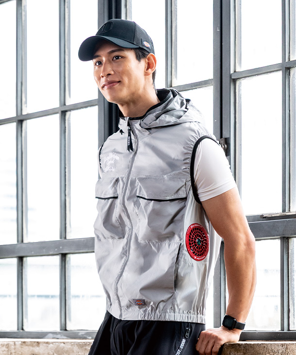 【Dickies】ディッキーズ 空調風神服・空調服 ベスト(サイドファン取り付け、チタン加工、フード付き) D-299