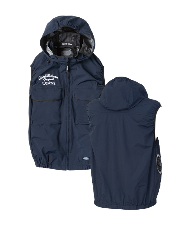 【Dickies】ディッキーズ 空調風神服・空調服 ベスト(サイドファン取り付け、チタン加工、フード付き) D-299