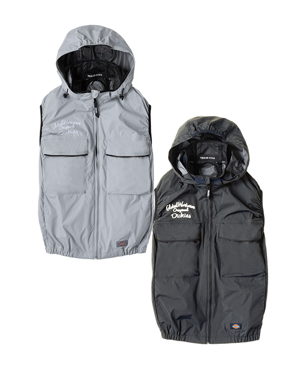 【Dickies】ディッキーズ 空調風神服・空調服 ベスト(サイドファン取り付け、チタン加工、フード付き) D-299