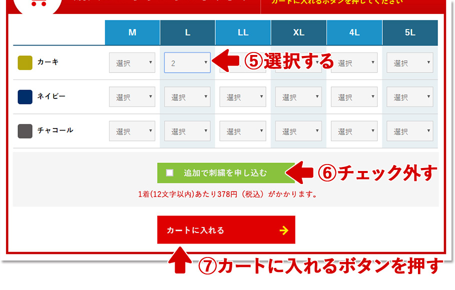 「カートに入れる」を押して、商品をカートに入れます